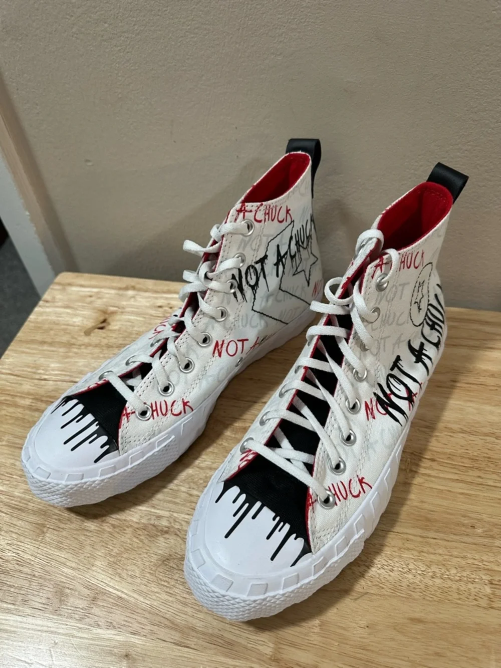 Converse Not a Chuck White High-Top Sneakers with Black & Red Graphics-NWOT - Picture 2 of 11